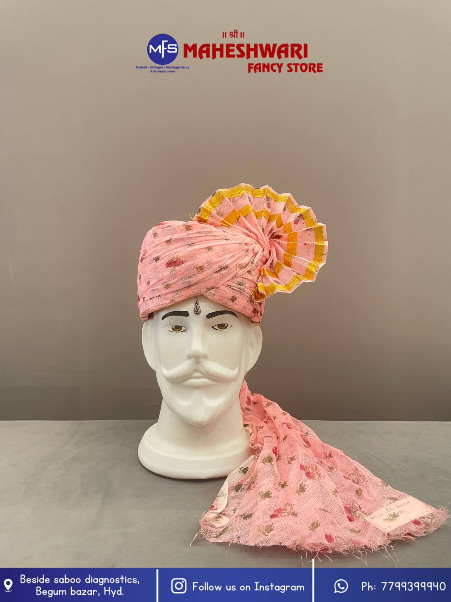 Peach Makkhi Barati Pagdi Fabric